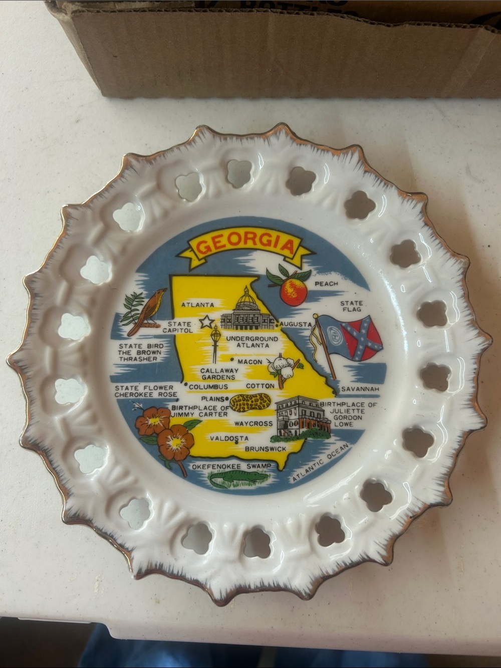 Georgia Decorative Souvenir Plate - White with Yellow Map